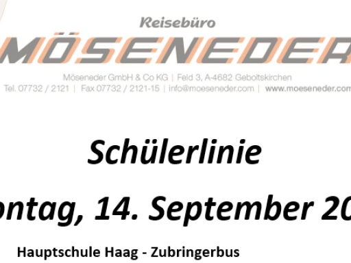 Schülerbeförderung 2026 - Montag, 14.09.2026